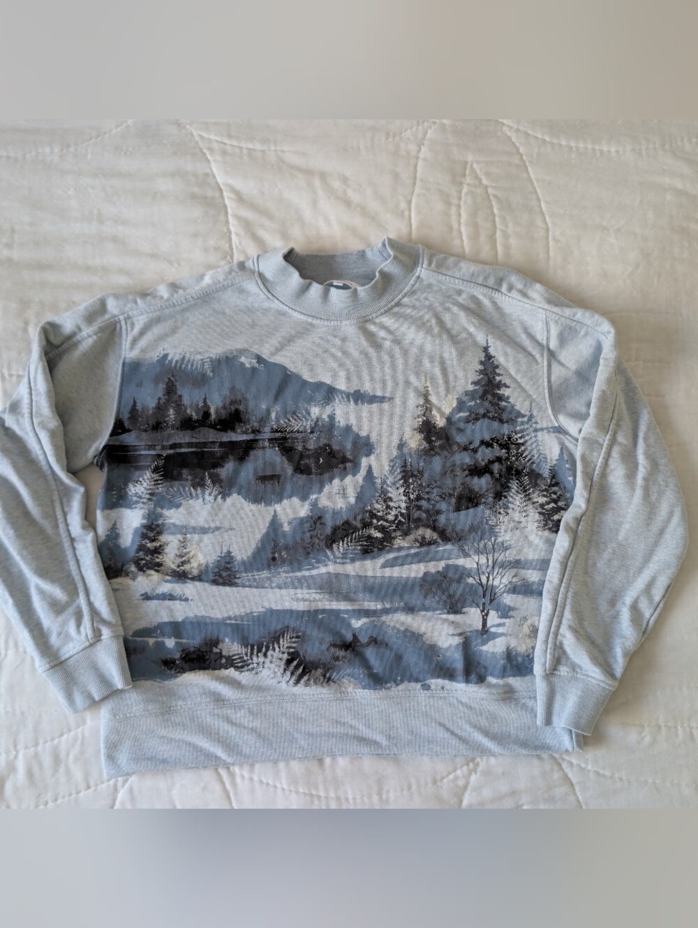 Northern Reflections Light Gray Scenic Crewneck Sweater